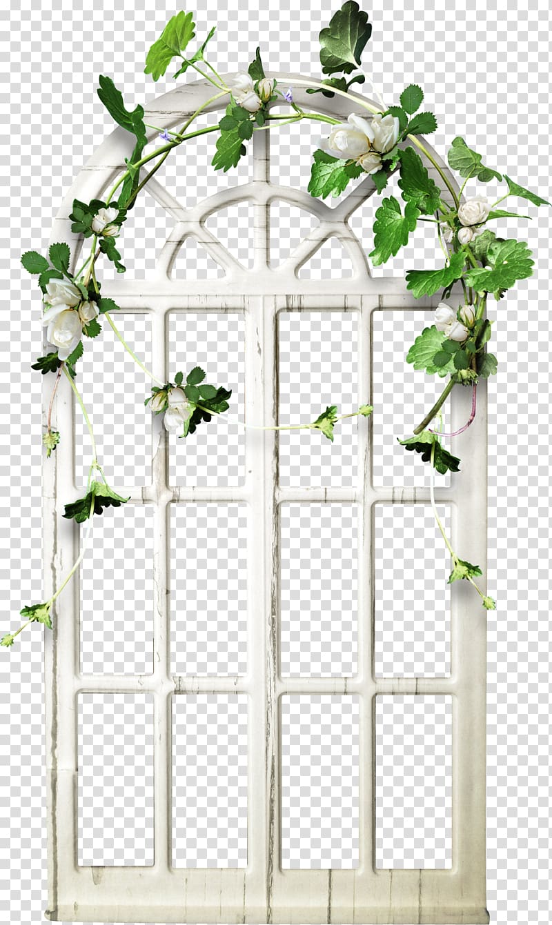 white wooden arch window frame with flowers accent illustration, Room Digital , open door transparent background PNG clipart
