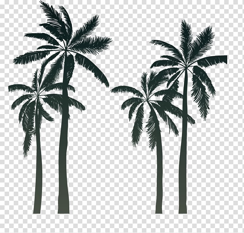 Silhouette Arecaceae Sunset Cartoon, Cartoon palm silhouette summer transparent background PNG clipart