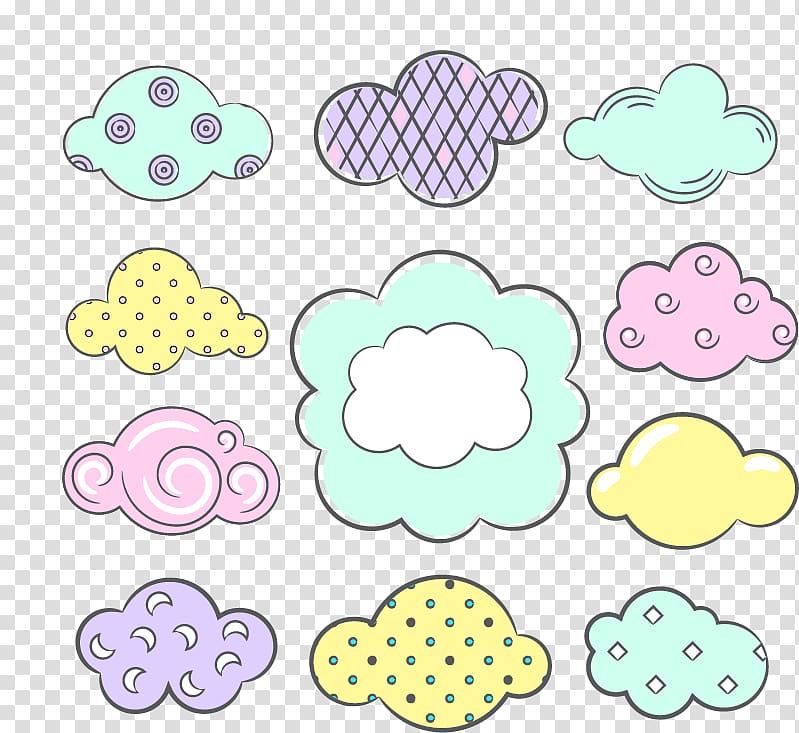 Cloud Euclidean Drawing, Retro colored clouds transparent background PNG clipart
