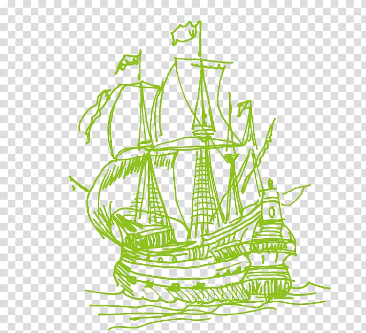 Line Ship Euclidean , Hand-painted traditional sailing transparent background PNG clipart