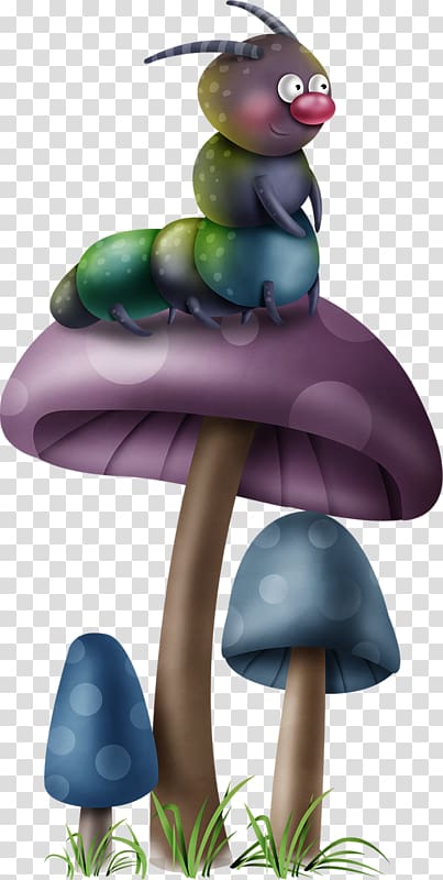 caterpillar on purple mushroom illustration, Mushroom , Mushroom caterpillar transparent background PNG clipart