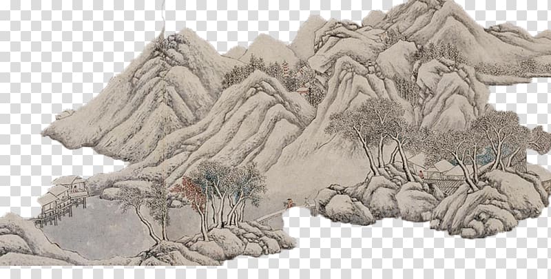 Shanshu Ink wash painting, Chinese decoration, mountain transparent background PNG clipart