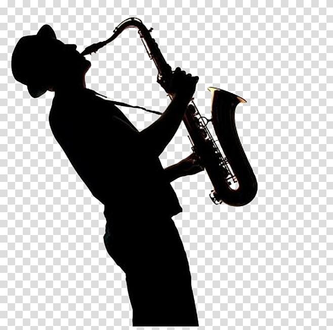 silhouette of person playing saxophone, Saxophone transparent background PNG clipart