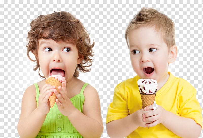 girl and boy eating ice cream on cone, Ice Cream Cones Eating, yogurt transparent background PNG clipart