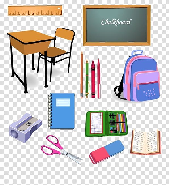 school supplies illustration, Student School Classroom Object , School supplies texture element transparent background PNG clipart