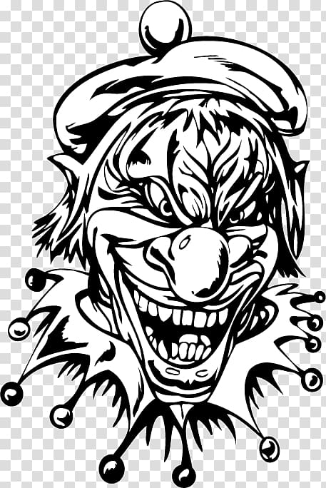 Clown , Vicious black and white of a monster face transparent background PNG clipart