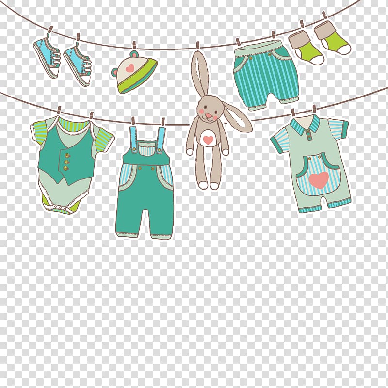 Infant Children\'s clothing Euclidean , hanging clothes, clothes and rabbit plush toy hanging on rope transparent background PNG clipart