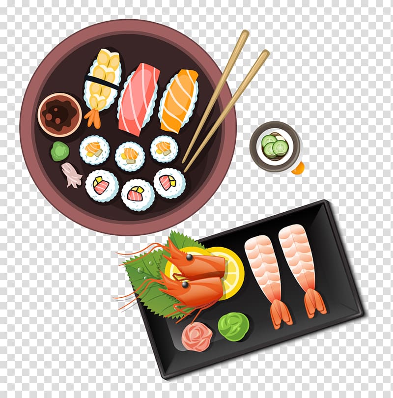 Sushi Japanese Cuisine Meal, Cartoon Japanese cuisine transparent background PNG clipart