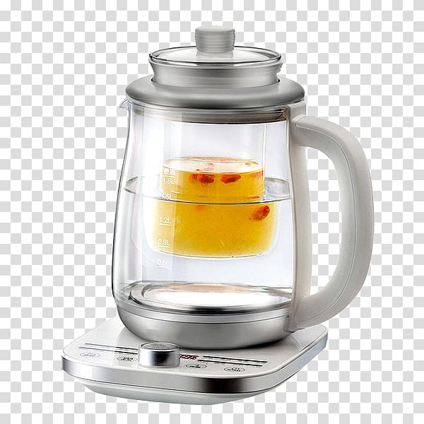 Blender Kettle Teapot Glass Electricity, Silver double glass electric kettle transparent background PNG clipart