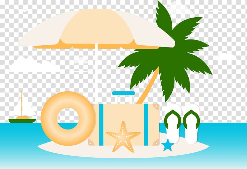 Sandy Beach Summer vacation Illustration, Handbag on the beach transparent background PNG clipart