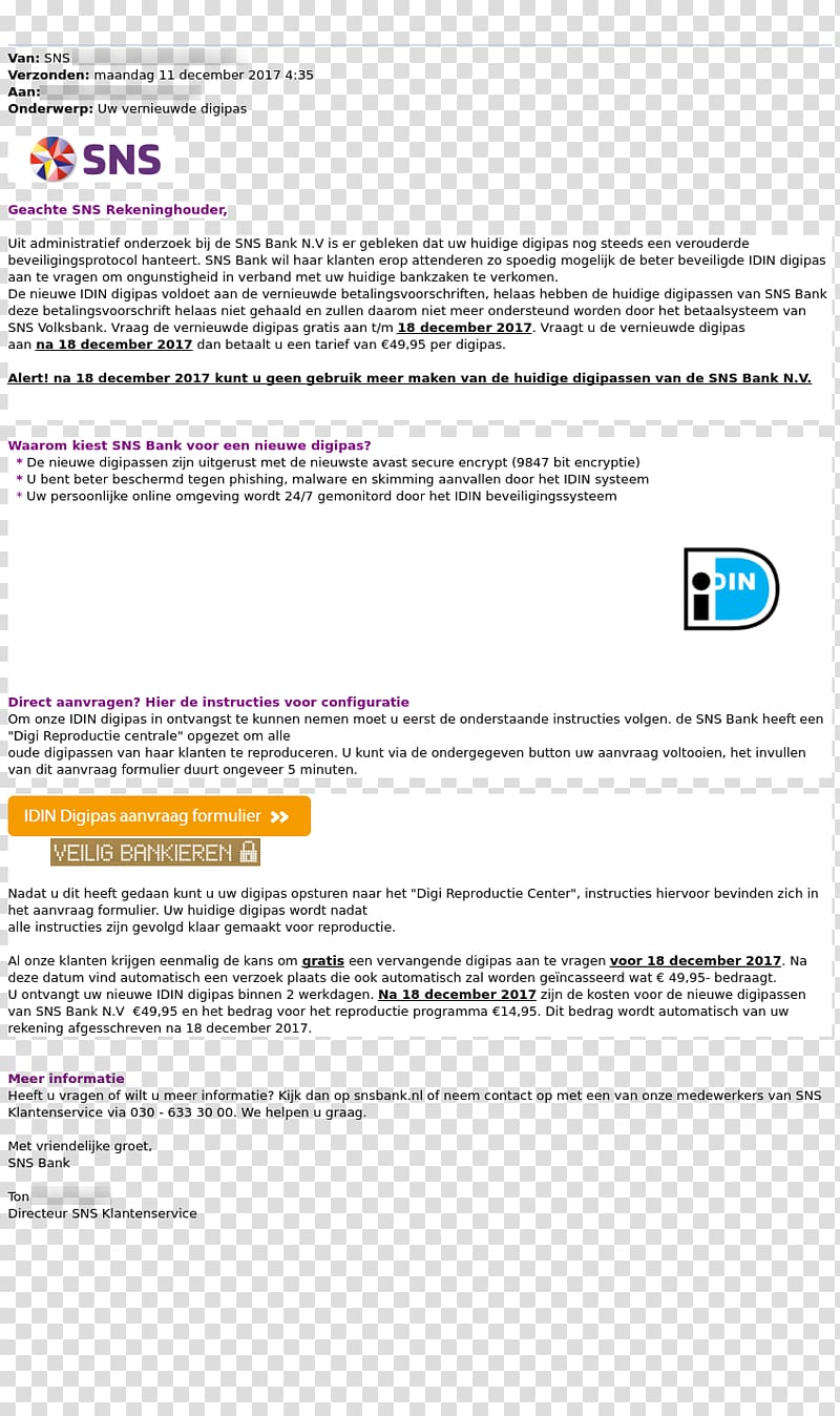 De Volksbank Document Customer Service Phishing, bank transparent background PNG clipart