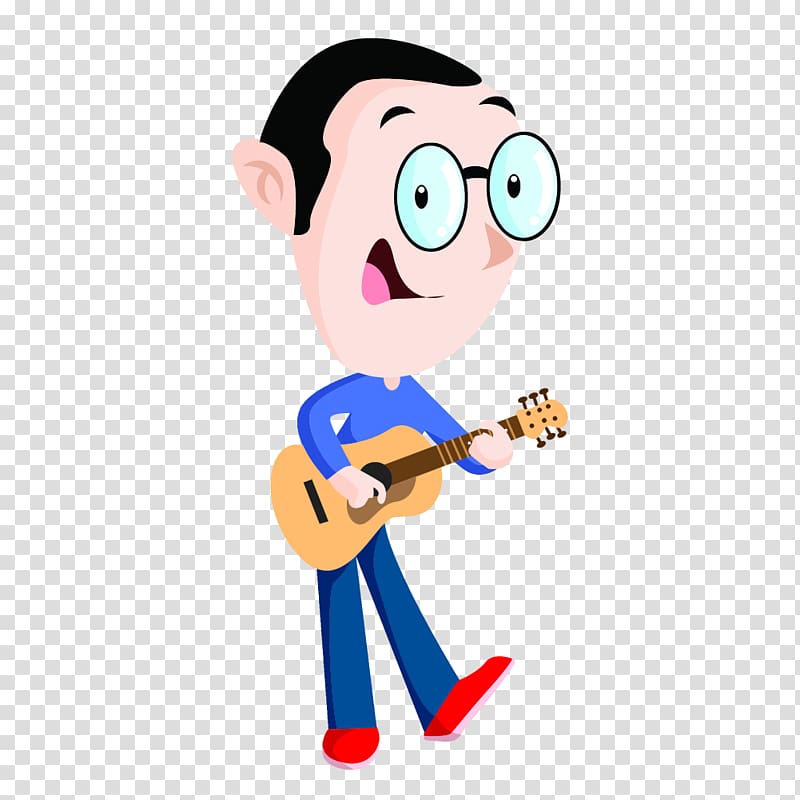 Cartoon Musical Instruments Guitar Illustration, Children playing musical instruments transparent background PNG clipart