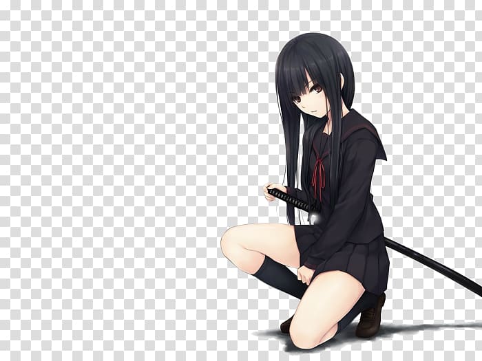 Anime Female Katana Black hair Carmen Lopez, Anime transparent background PNG clipart