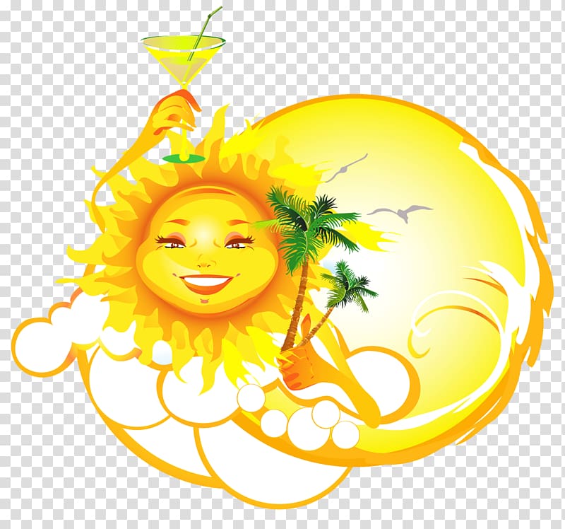 sun holding wine glass illustration, Cartoon , Summer Vacantion Sun transparent background PNG clipart