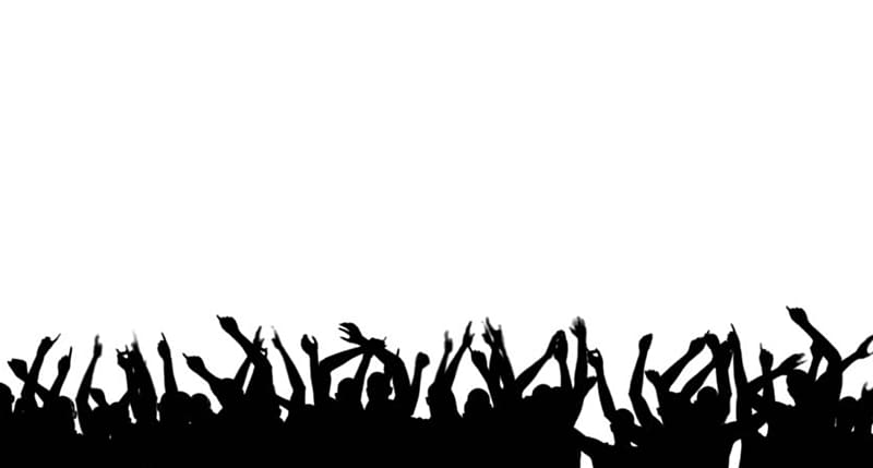 silhouette of people raising hands graphic, Chroma key Crowd Dance Silhouette footage, crowd transparent background PNG clipart