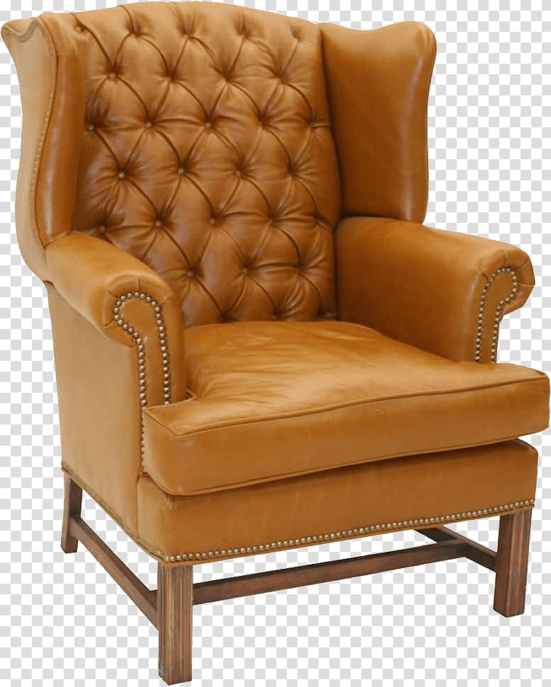 tufted brown leather wingback chair, Chair Furniture Table, Armchair transparent background PNG clipart