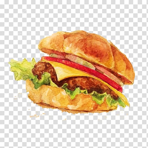 Hamburger Breakfast sandwich Cheeseburger Fast food Buffalo burger, Butter hamburger hand painting material transparent background PNG clipart