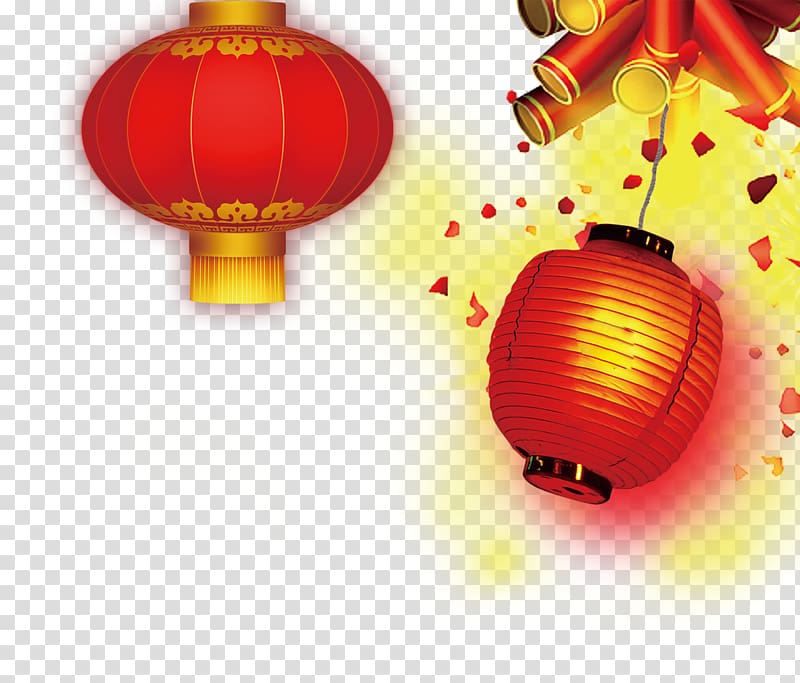 Chinese New Year Lantern Firecracker, Lantern Festival fireworks element transparent background PNG clipart