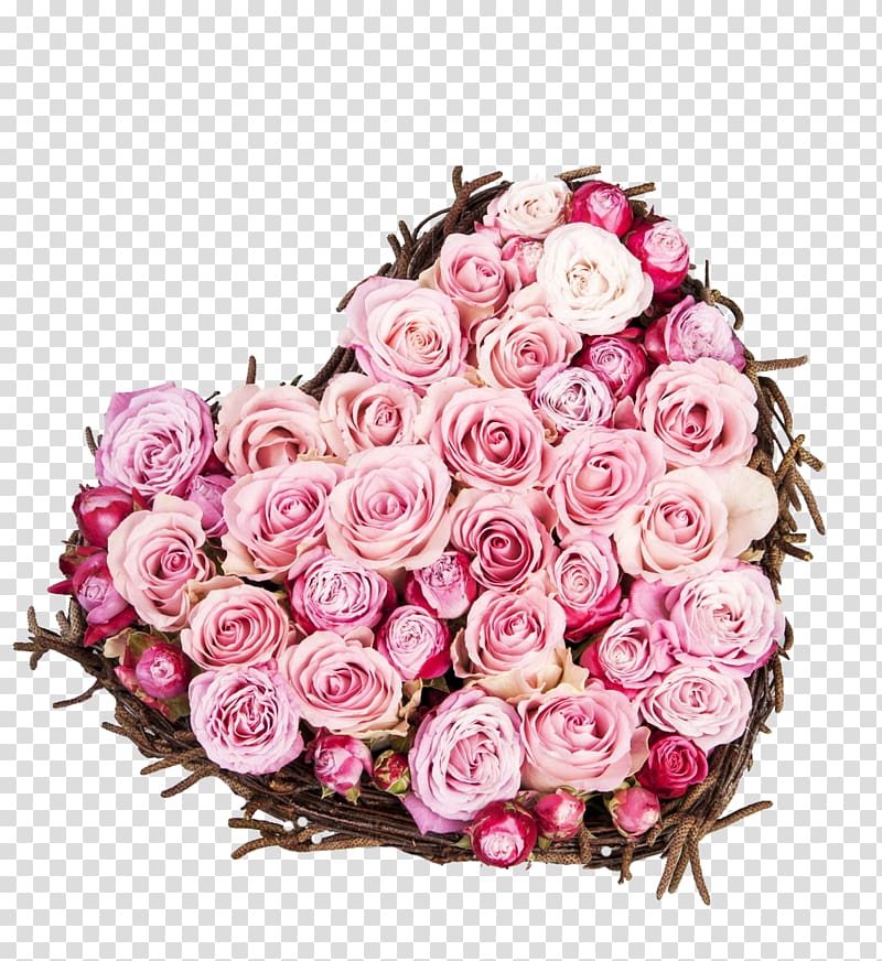 Rose Valentines Day Love Flower Heart, Heart-shaped bouquet of pink roses HD clips transparent background PNG clipart