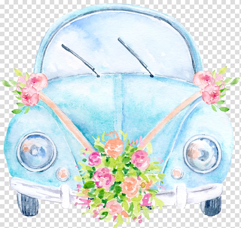 blue beetle car illustration, Car Wedding invitation Volkswagen , Wedding Car transparent background PNG clipart