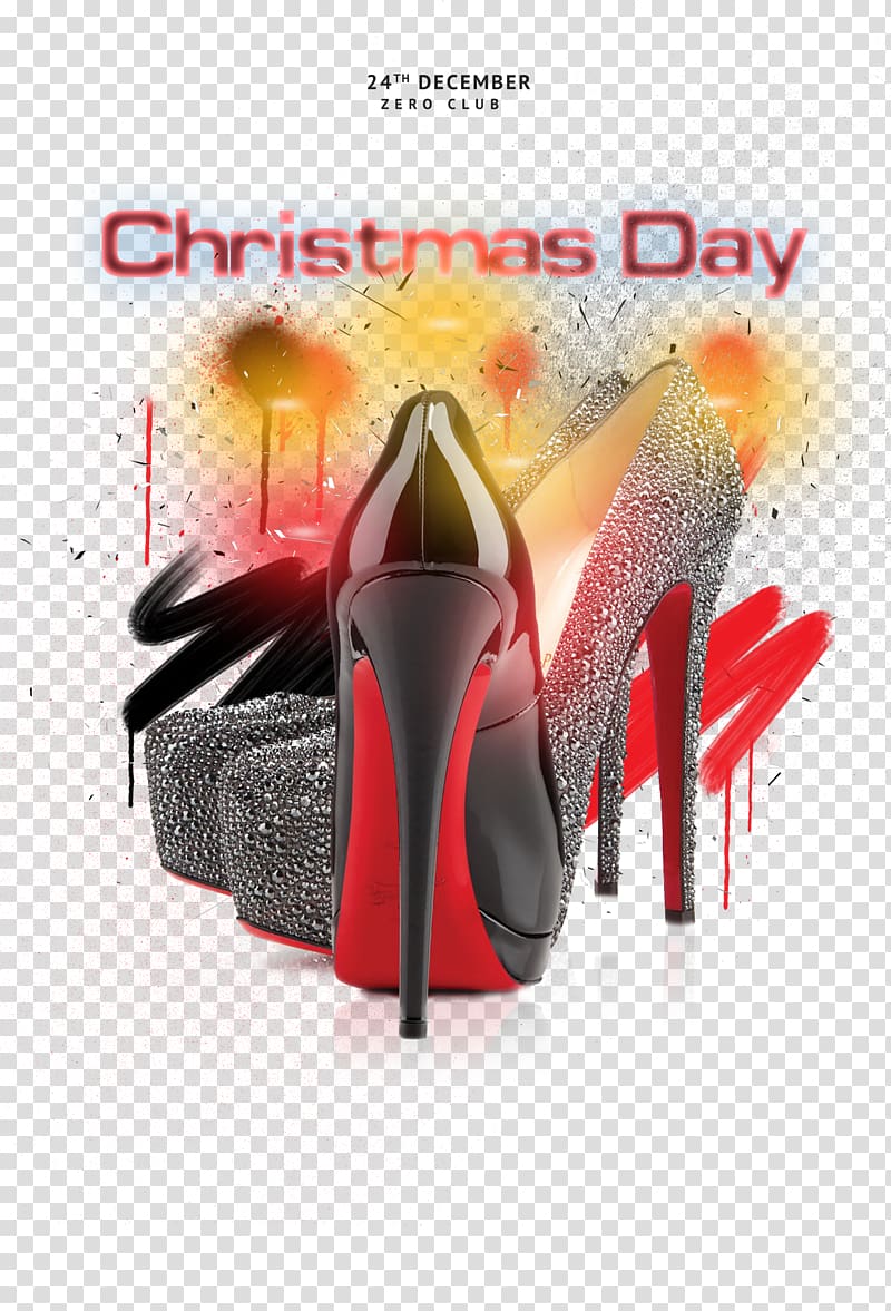 High-heeled footwear Poster Flyer, Christmas creative black high heels transparent background PNG clipart