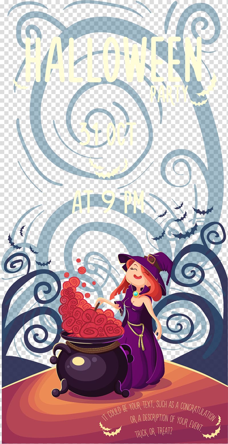 Poster Cartoon Illustration, Halloween cartoon witch poster transparent background PNG clipart