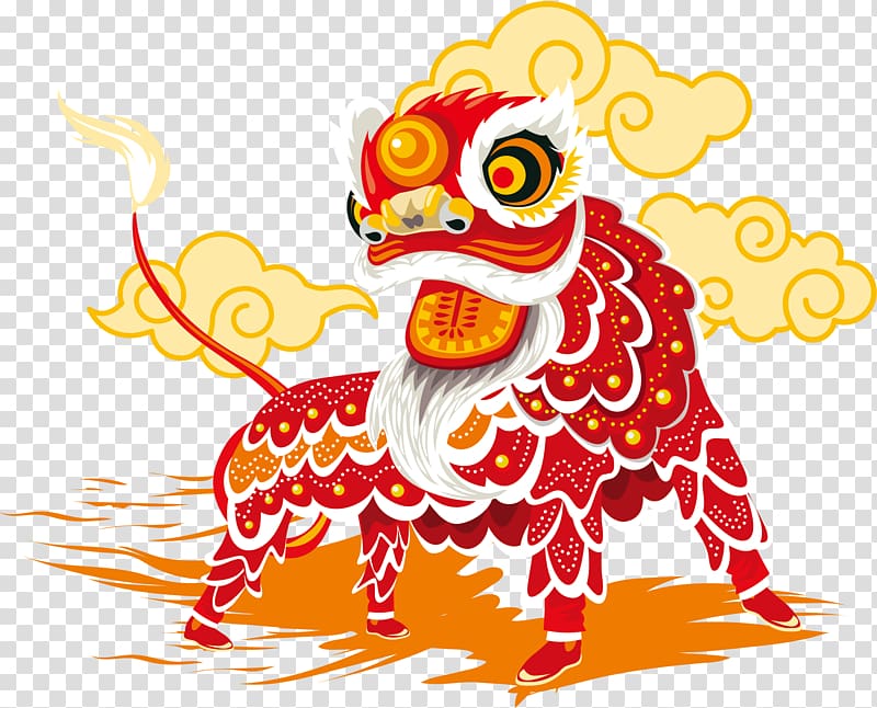 China Lion dance Chinese New Year, Red Lion Chinese New Year transparent background PNG clipart