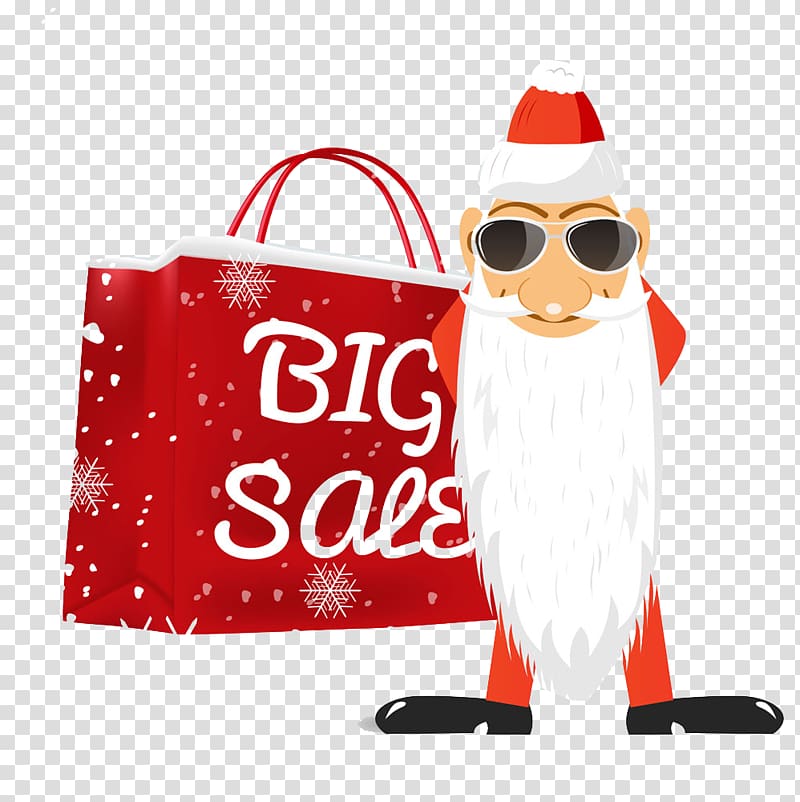 Santa Claus Christmas Paper Gift, Santa Shopping Bag WordArt free transparent background PNG clipart