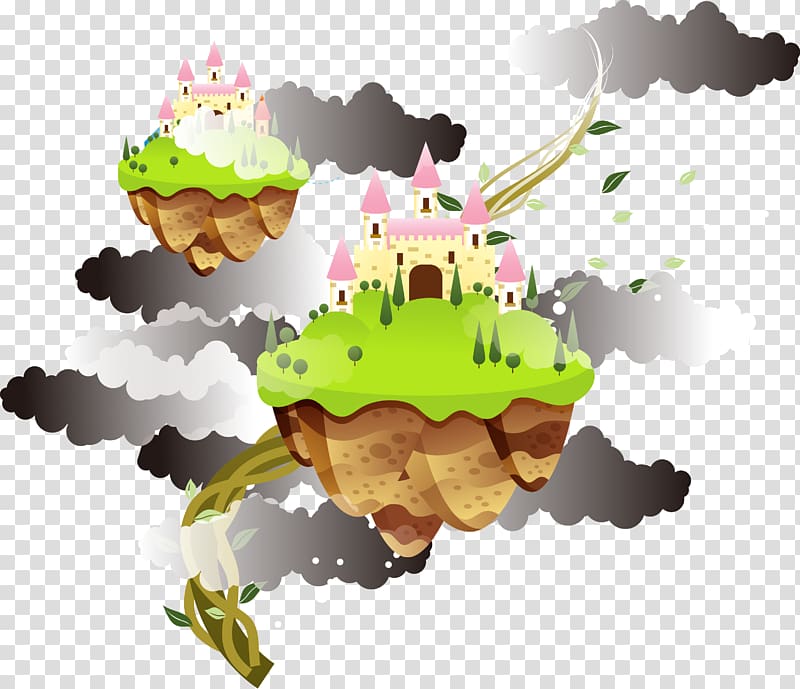 Island Illustration, Pink suspended Island transparent background PNG clipart