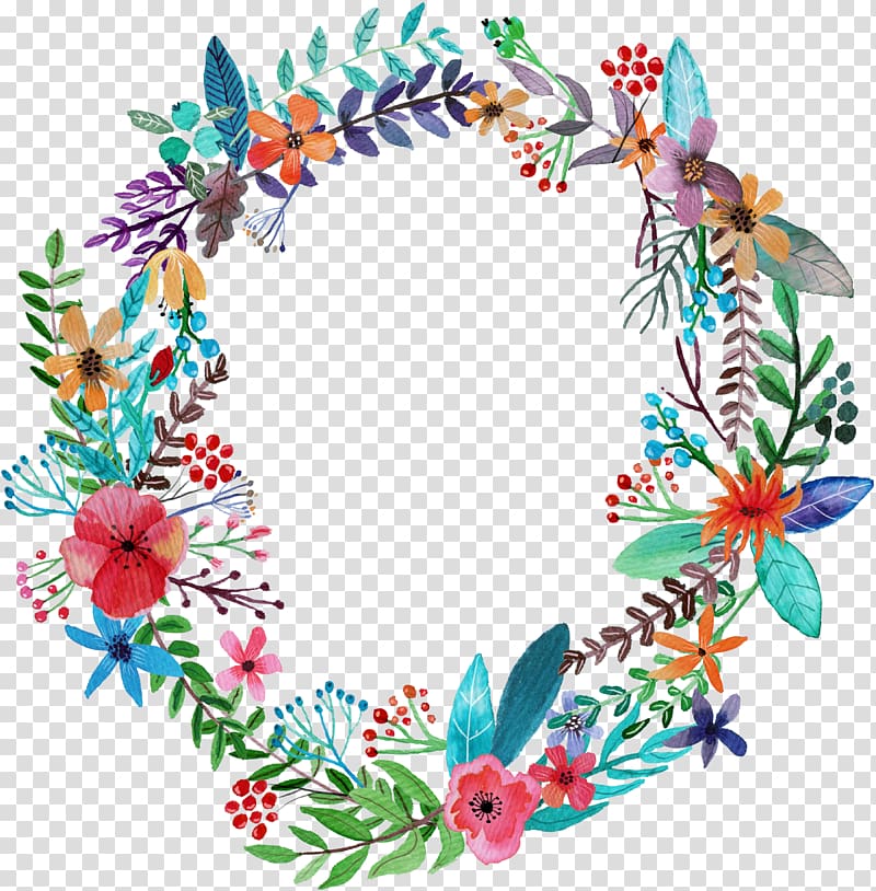 blue background with flower wreath illustration, Sticker Decal Kimmy Schmidt Female T-shirt, Hand-painted garlands transparent background PNG clipart