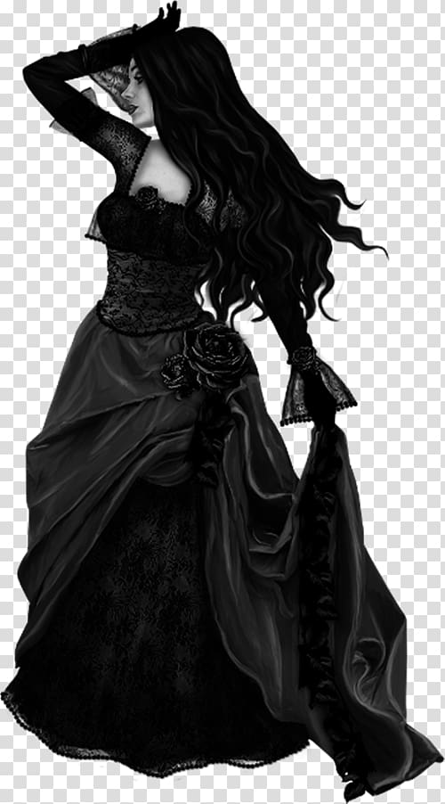 Gothic Clothing , women's black dress transparent background PNG clipart