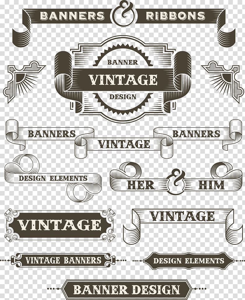 Banners Ribbons advertisment, Paper Drawing Banner Illustration, retro border pattern transparent background PNG clipart