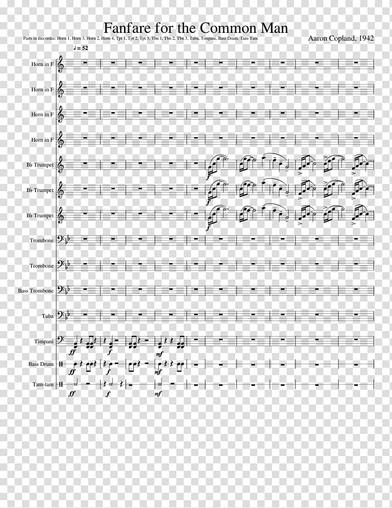 Fanfare for the Common Man Sheet Music Brass quintet Trombone Trumpet, sheet music transparent background PNG clipart