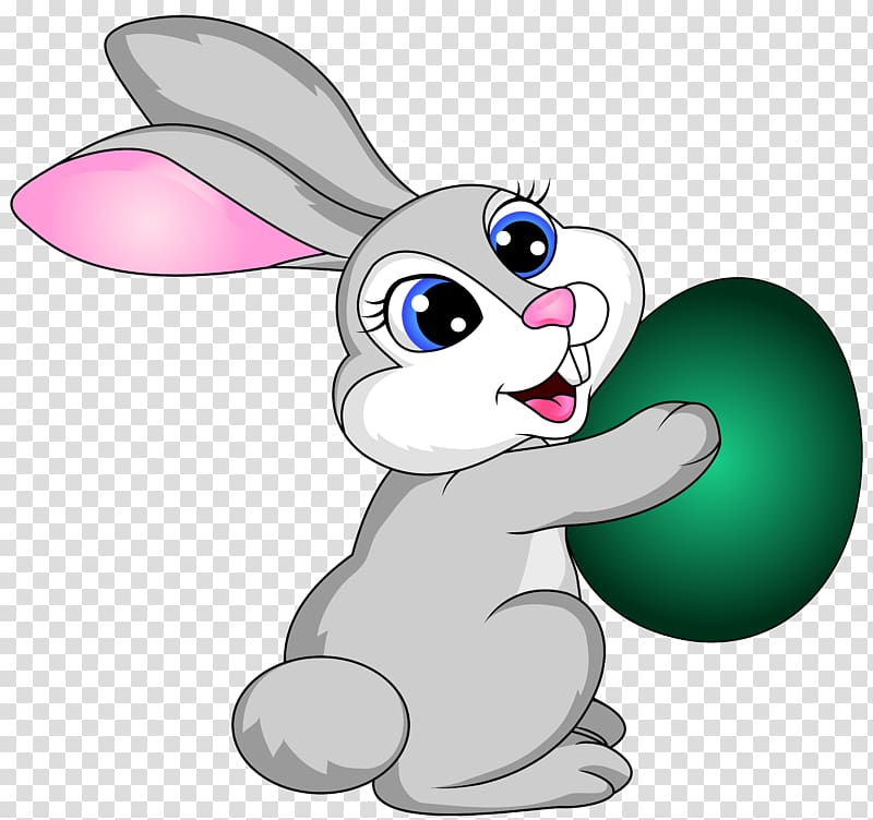 gray rabbit holding green egg , Easter Bunny Easter egg , Easter Bunny with Egg transparent background PNG clipart