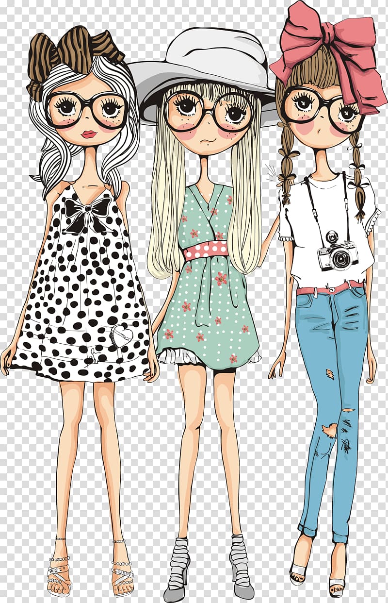Three beautiful girls, three girl illustration transparent background PNG clipart