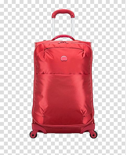 France Suitcase Delsey Baggage, Red French brand Delsey suitcase transparent background PNG clipart