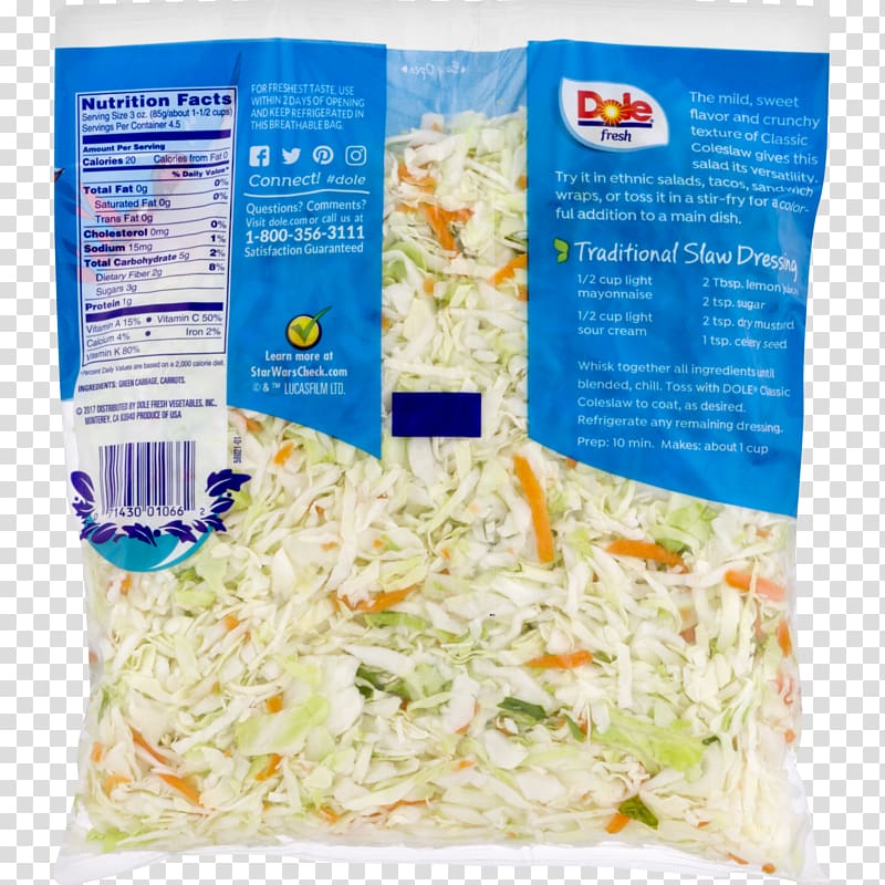 Coleslaw Nutrition facts label Calorie Salad Dole Food Company, salad transparent background PNG clipart