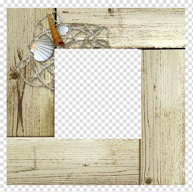 frame Wood Fishing net, Scallops conch decorative wooden frame transparent background PNG clipart