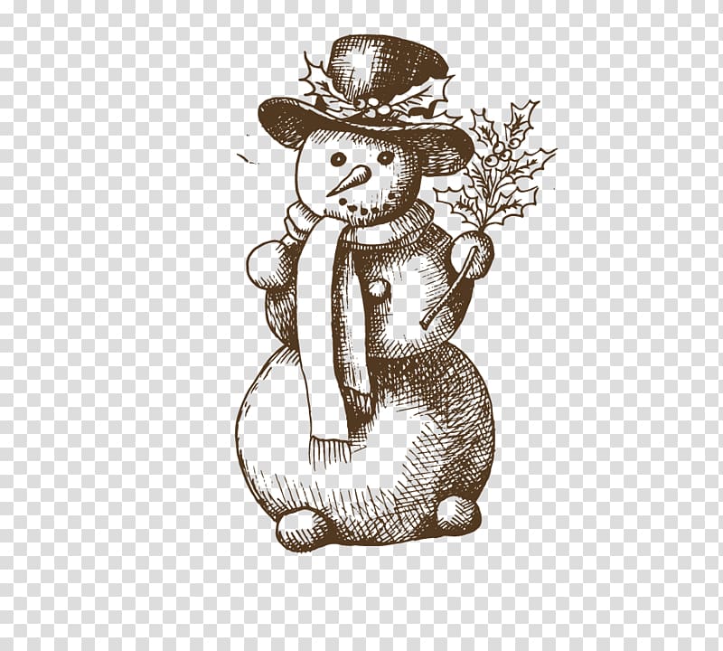 Snowman Christmas Drawing, Hand drawn snowman transparent background PNG clipart