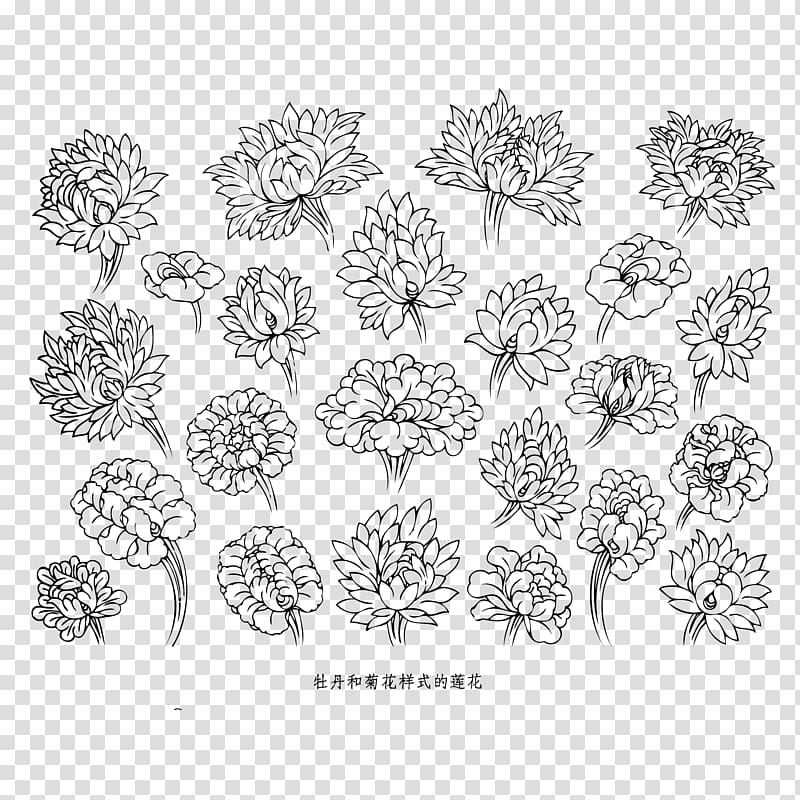 black flowers illustration, Tibet flower pattern transparent background PNG clipart