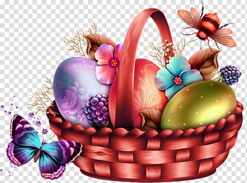 Easter Bunny Easter egg , A basket of eggs transparent background PNG clipart