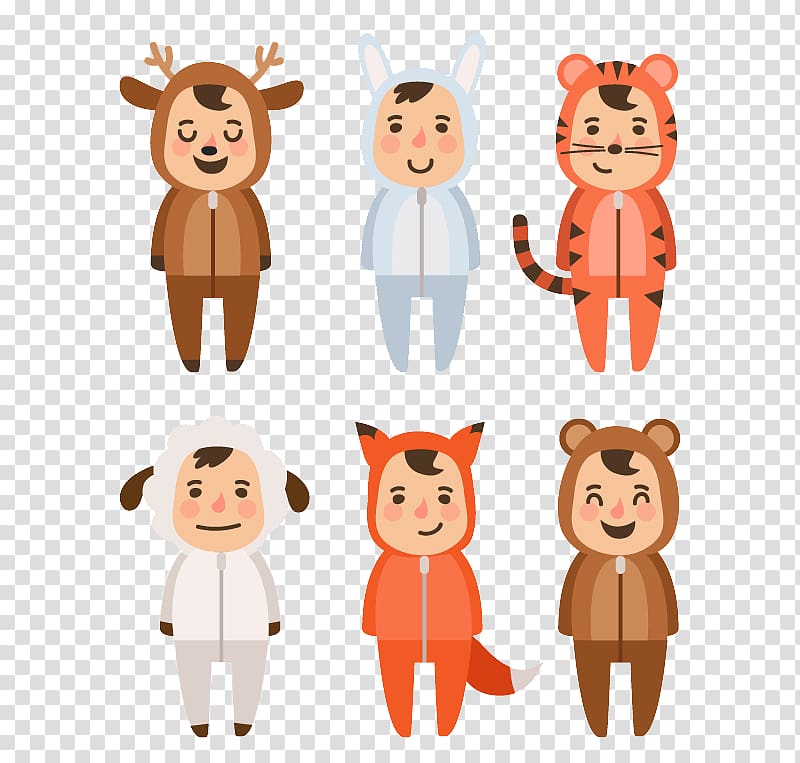 Euclidean Costume Animal Vecteur, 6 children wearing animal dress material transparent background PNG clipart