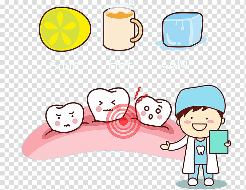 dentist standing near sour, hot, cold, and teeth illustration, Tooth Dentistry Cartoon Illustration, Cartoon dentist teeth transparent background PNG clipart