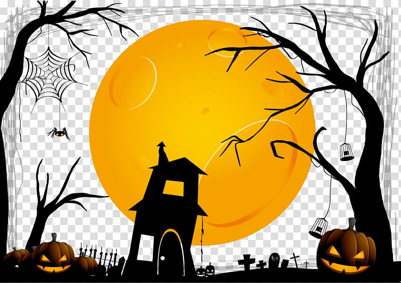 Halloween house under moon , Halloween , Halloween Background transparent background PNG clipart