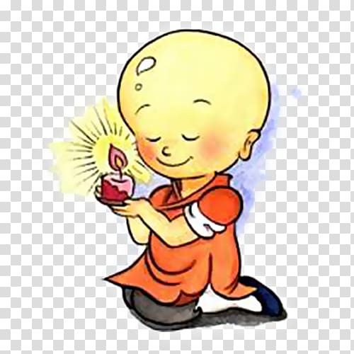Samanera Oshu014d Cartoon Illustration, A little Buddhist monk with a candle on his hand transparent background PNG clipart