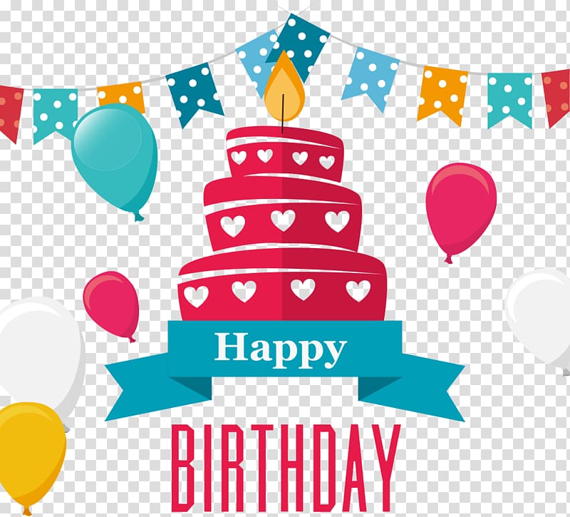 Birthday Illustration, gift box and pull the flag transparent background PNG clipart