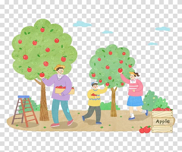 Geochang Orchard Apple , Happy family picks apples in orchards transparent background PNG clipart