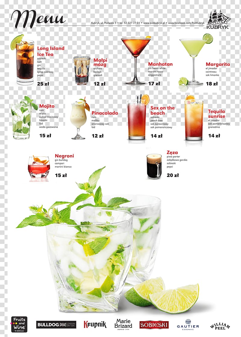 Cocktail garnish Mojito Bacardi cocktail Pub Kubryk, Cocktail menu transparent background PNG clipart