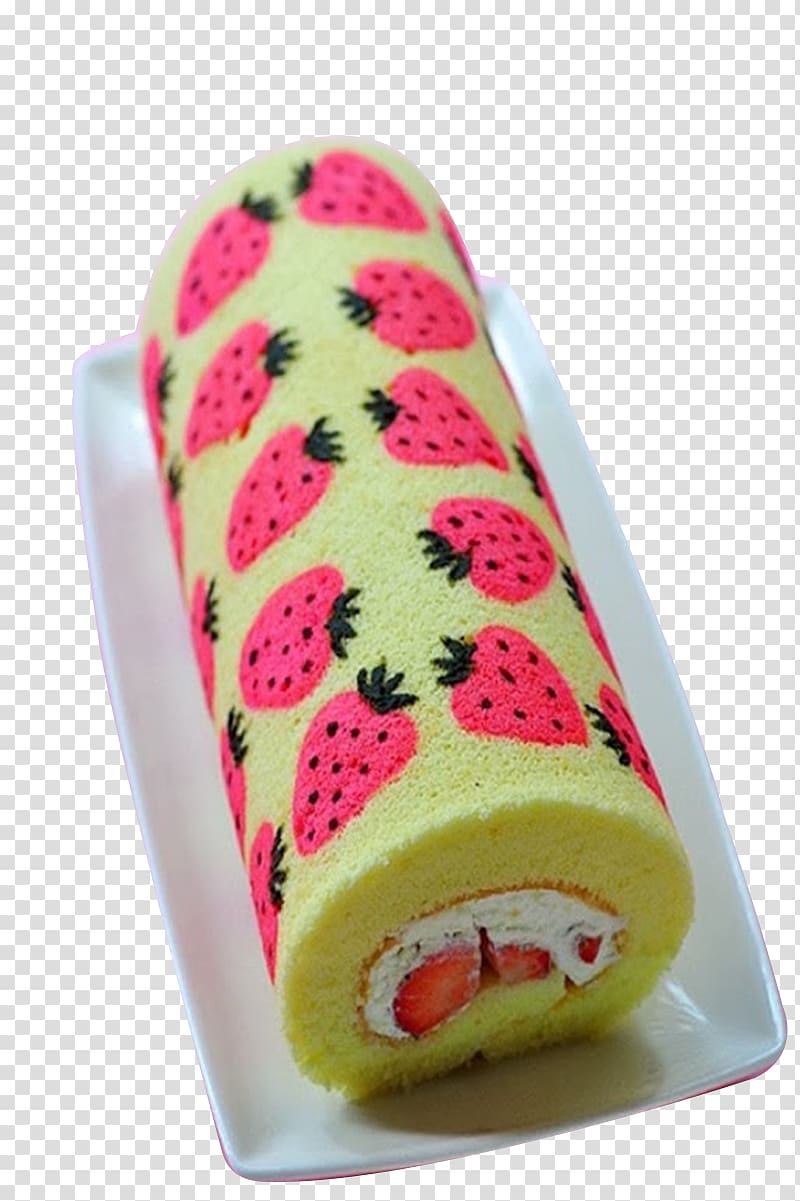 Swiss roll Strawberry cream cake Japanese Cuisine Sponge cake Fruitcake, Strawberry cake roll transparent background PNG clipart