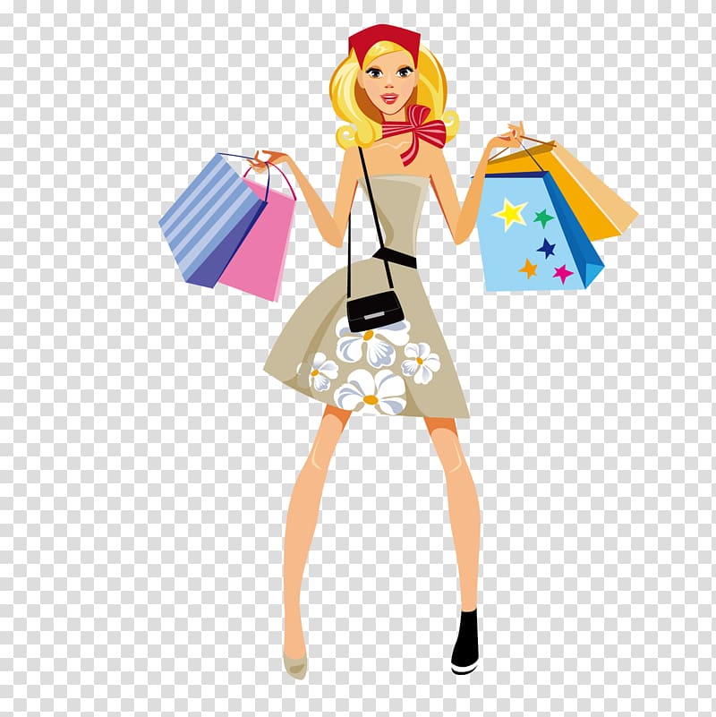 Shopping Fashion Girl Illustration, Shopping women transparent background PNG clipart